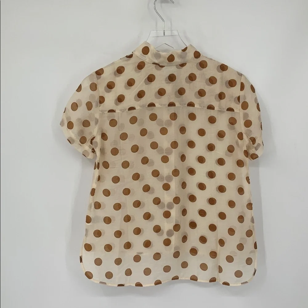 Cabi Polka Dot Spectator Shirt blouse top lightweight button cream brown new XS